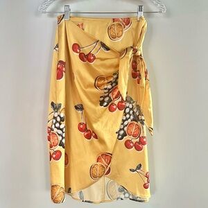 Show Me Your Mumu Anjolie Fruit Print Wrap Skirt Small Yellow Cherry Citrus